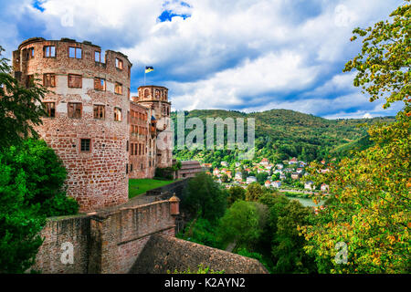 Tolle Heidelberg alte Burg, Panoramaaussicht, Deutschland. Stockfoto