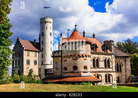 Beeindruckende mittelalterliche Burg Lichtenstein, Deutschland. Stockfoto