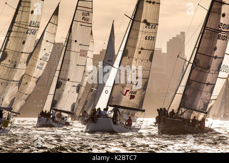 Yachten racing in der Dämmerung im Hafen von Sydney in Sydney, New South Wales, Australien, November 2012. Alle nicht-redaktionelle Verwendungen muß einzeln beendet werden. Stockfoto