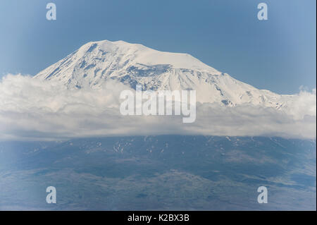 Schnee auf dem Berg Ararat in der Türkei, von Eriwan, Armenien, April gesehen. Stockfoto