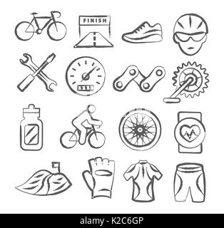 Radtouren Doodle Symbole Stock Vektor