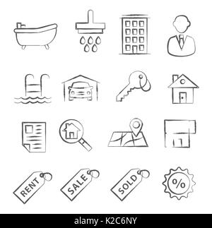 Immobilien Doodle Symbole Stock Vektor