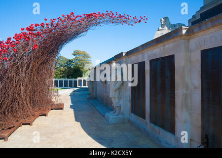 Mohnblumen Wave kunst Installation bei Plymouth Marine Memorial. Von Paul Cummins Artist und Tom Piper Designer. Hoe, Plymouth, Devon, England Großbritannien GB Stockfoto
