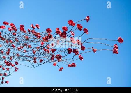 Mohnblumen Wave kunst Installation bei Plymouth Marine Memorial. Von Paul Cummins Artist und Tom Piper Designer. Hoe, Plymouth, Devon, England Großbritannien GB Stockfoto
