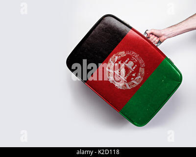 Afghanistan Flagge auf einem Vintage Leder Koffer. Stockfoto