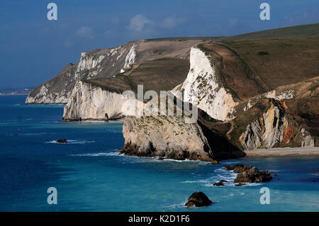 East Dorset Jurassic Coast von St. Oswald's Bay zu Weißen Nothe. Dorset, UK, März 2015. Stockfoto