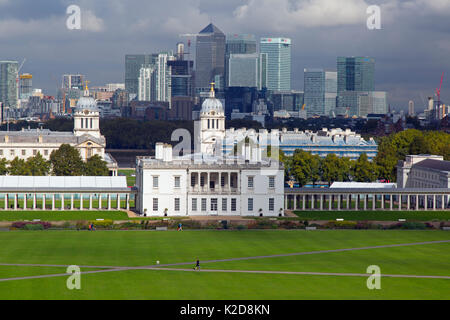 Landschaft von Canary Wharf und Central London Greenwich Park, London, England, UK, September 2015. Stockfoto