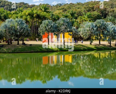 Penetrável Magic Square #5 Kunst Installation von Helio Oiticica im Wasser an Inhotim Institut, Brumadinho, Minas Gerais, Brasilien wider. Stockfoto