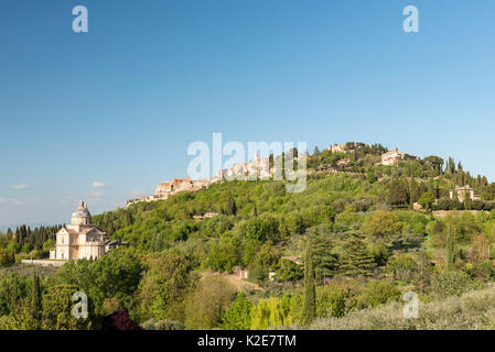 Stadtbild mit Kirche San Biagio, Montepulciano, Toskana, Italien Stockfoto