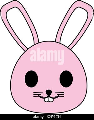 Falt Linie ungefärbt kawaii Kaninchen Kopf über weißen Hintergrund Vector Illustration Stock Vektor