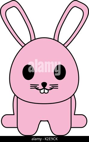Falt Linie ungefärbt kawaii Kaninchen auf weißem Hintergrund Vector Illustration Stock Vektor