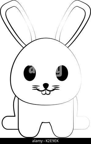 Falt Linie ungefärbt kawaii Kaninchen auf weißem Hintergrund Vector Illustration Stock Vektor