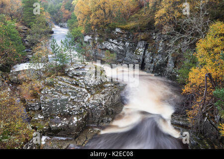 River Tromie im Herbst, Insh, Cairngorms National Park, Schottland, Oktober 2014. Stockfoto