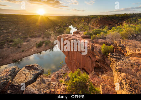 Hawk's Head Aussichtspunkt über die Murchison River Gorge, Kalbarri Nationalpark, Western Australia, Dezember 2015. Stockfoto