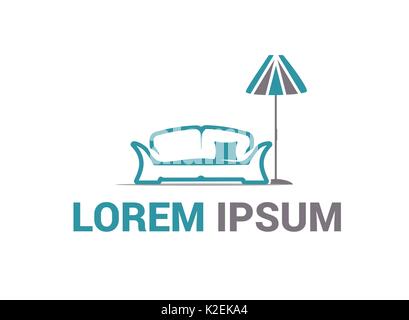 Elegantes Sofa und Stehleuchte, Sofa und Boden logo, Icon Design, auf weißem Hintergrund. Stock Vektor