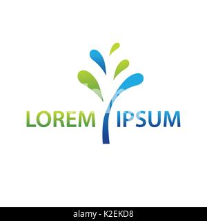 Wasser und grüne Logo, Blätter und Wasser tropfen Abbildung, Icon Design, auf weißem Hintergrund. Stock Vektor