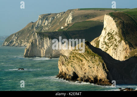 Blick nach Westen von Dungy Richtung Mann-O&#39; Krieg Cove und Bat&#39;s Head auf der Dorset Jurassic Coast. Dorset, Großbritannien Dezember 2014. Stockfoto