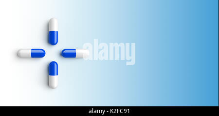 Blaue und weiße Hartkapseln in einem Array Stockfoto