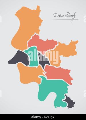 Düsseldorf Karte mit Bezirken und moderne runde Formen Stock Vektor