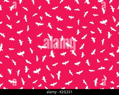 Nahtlose Muster mit Vögeln. Die Konturen der weißen Vögel auf einem roten Hintergrund. Vector Illustration Stock Vektor
