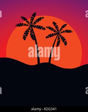 Palmen vor dem Hintergrund der Sonne. Banner mit Platz für Text. Vector Illustration Stock Vektor