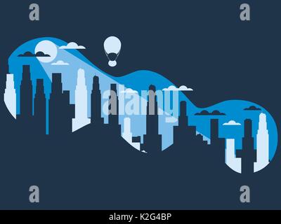 Stadt Landschaft. Hot Air Balloon und Wolken. Vector Illustration Stock Vektor