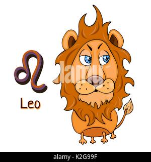 Sternzeichen cartoon Leo, astrologische Charakter. Gemalt lustige Leo mit einem Symbol auf weißem Hintergrund, Vektor hand Zeichnung Stock Vektor