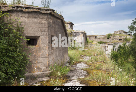 Alten, verlassenen Bunker System als eine Festung aus dem Zweiten Weltkrieg Periode fort Totleben Insel im Golf von Finnland in der Nähe von Sankt Petersburg in Russland Stockfoto