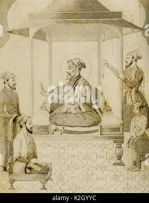 Shah Jahan I (1592-1666). Fünfte Mughal Emperador, der von 1628-1658 regierte. Er viele Denkmäler, die bekannteste davon in Betrieb genommen, das Taj Mahal in Agra, der seine Frau Mumtaz Mahal entombs. Sha Djahan geben einen Sitz zu Dara Shikoh (1615-1659), seinem ältesten Sohn. Indien. Kupferstich von Vernier. Lemaitre Direxit. "Panorama Universal, Indien, 1845. Stockfoto