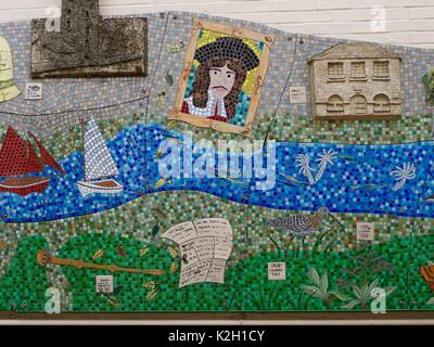 Von Seefahrt Mosaik am Eingang der Yarmouth castle Detail, Isle of Wight, Großbritannien Stockfoto