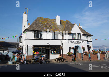 Lyme Regis, antike Stadt im Domesday Book empfohlene, mit historischen Cobb und Hafen Wahrzeichen an der Grenze Dorset-Devon, South West England, Großbritannien Stockfoto