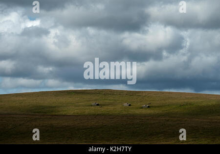 Gilsland RAF Spadeadam MOD militärischen Schießplatz in Cumbria und Nothumberland, England. Aug 2017 Übersicht dummy 'Middle Ost' Stadt und ungenutzte ta Stockfoto