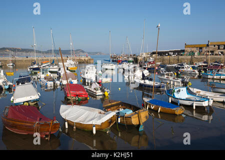 Lyme Regis, antike Stadt im Domesday Book empfohlene, mit historischen Cobb und Hafen Wahrzeichen an der Grenze Dorset-Devon, South West England, Großbritannien Stockfoto