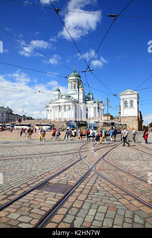 Helsinki, Finnland - 26. Juli 2017: Aufnahme der Senatsplatz und Kathedrale in Helsinki Stockfoto