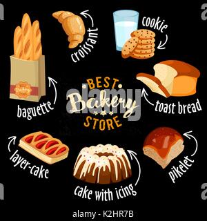 Bäckerei Vector Icons. Gebackenes Brot Produkte Symbole Stock Vektor