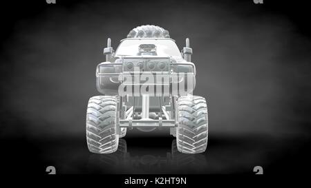 3D-Rendering eine reflektierende, großes Auto auf einem dunklen schwarzen Hintergrund Stockfoto