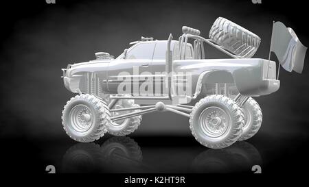 3D-Rendering eine reflektierende, großes Auto auf einem dunklen schwarzen Hintergrund Stockfoto