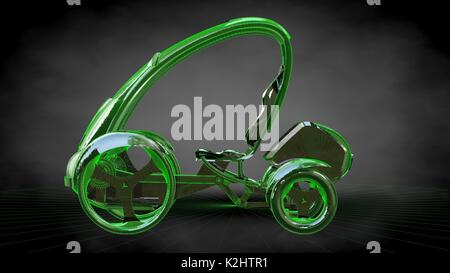3D-Rendering eine reflektierende, futuristischen Auto auf einem dunklen schwarzen Hintergrund Stockfoto