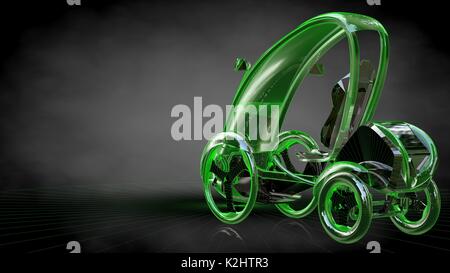 3D-Rendering eine reflektierende, futuristischen Auto auf einem dunklen schwarzen Hintergrund Stockfoto