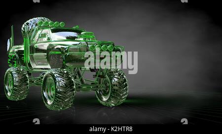 3D-Rendering eine reflektierende, großes Auto auf einem dunklen schwarzen Hintergrund Stockfoto