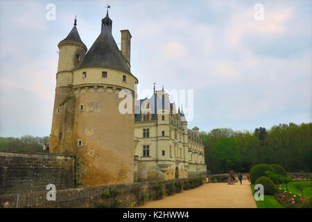 Türme des Schlosses Chenonceau in das Tal der Loire, Frankreich Stockfoto