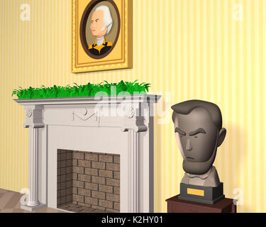Porträt von George Washington und Büste von Abraham Lincoln im Oval Office Stockfoto