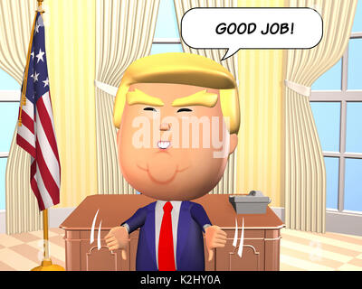 Donald Trump, verspotteten und den Daumen nach unten Geste mit Sprechblase Stockfoto