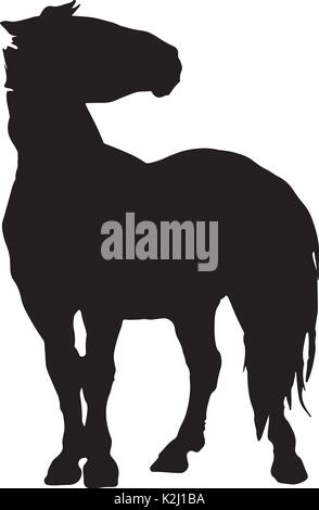 Aufzucht bis Pferd feine Vektor Silhouette und outline-Anmutigen schwarzen Hengste gegen Weiße Stock Vektor
