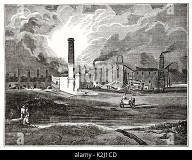 Alte Ansicht von Süden Hetton Colliery, Vereinigtes Königreich. Von unbekannter Autor, auf Penny Magazine, London, 1835 veröffentlicht. Stockfoto