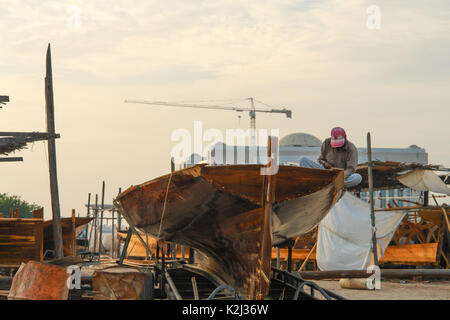 Boote aus Holz, Tauschwaren, Abu Dhabi Stockfoto