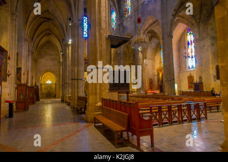 PALMA DE MALLORCA, SPANIEN - 18. AUGUST 2017: Schöne innen Blick auf Saint Eulalia Kirche in Palma de Mallorca, Spanien Stockfoto