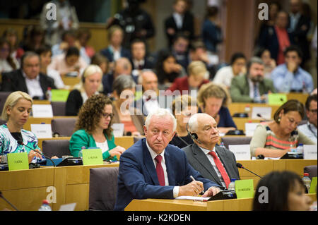 Brüssel, Belgien. 31 Aug, 2017. Die Mitglieder des Europäischen Parlaments (MDEP), während der Debatte über die Rechtsstaatlichkeit in Polen an der Ausschuss des Europäischen Parlaments für Bürgerliche Freiheiten, Justiz und Inneres in Brüssel, Belgien, am 31.08.2017 von Wiktor Dabkowski | Verwendung der weltweiten Kredit: dpa/Alamy leben Nachrichten Stockfoto