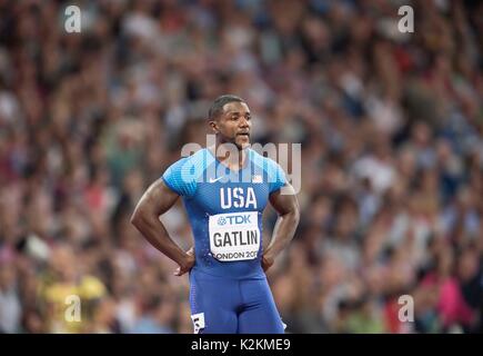 London, Grossbritannien. 04 Aug, 2017. Justin Gatlin, USA, 100m Vorlauf der Maenner am 04.08.2017 Wirtschaft Championships 2017 in London/Grossbritannien, vom 04.08. - 13.08.2017. | Verwendung weltweit Quelle: dpa/Alamy leben Nachrichten Stockfoto