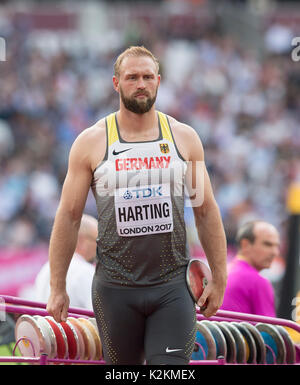 London, Grossbritannien. 4. August 2017. Robert HARTING, Deutschland, Qualifikation Diskuswerfen der Maenner, bin 04.08.2017 Leichtathletik Armeesportler 2017 in London / Grossbritannien, Vom 04.08. -13.08.2017. | Verwendung Weltweit Credit: Dpa/Alamy Live-Nachrichten Stockfoto